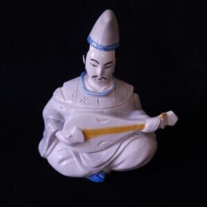 Vintage Japanese Sigma Tastesetter Kabuki Figurine Porcelain Lidded Box Musician